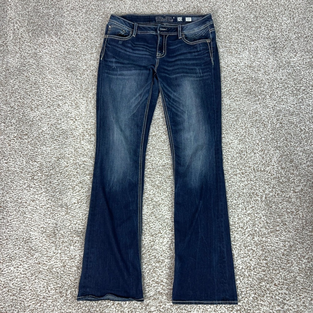 Miss Me Jeans Women 30 Dark Blue Casual Bootcut Flap Pocket Denim No Button